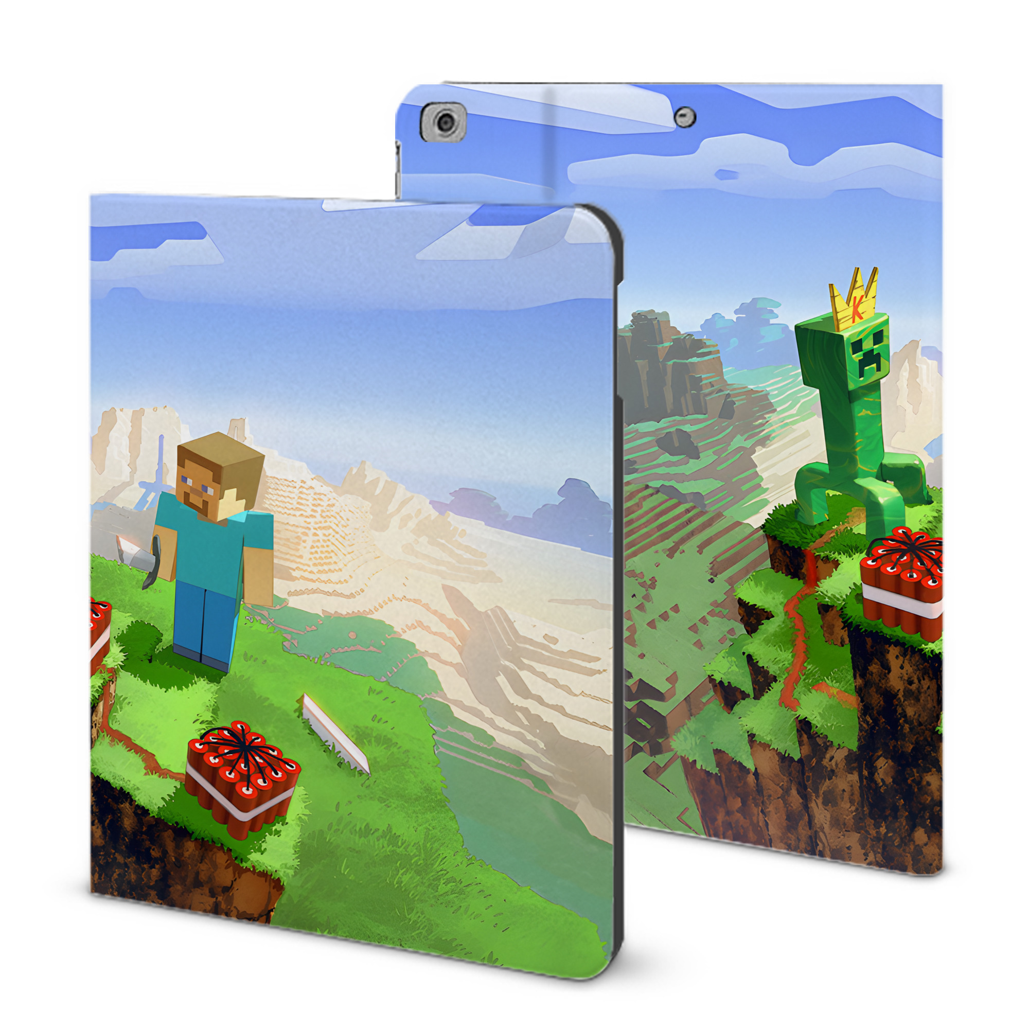 （画像用） マインクラフト ブロックの世界 Minecraft MC Block world IPad ケース ブック型 PUレザー TPU 耐衝撃 軽量 薄型 ペン収納なし 全面保護 IPad 各モデル対応